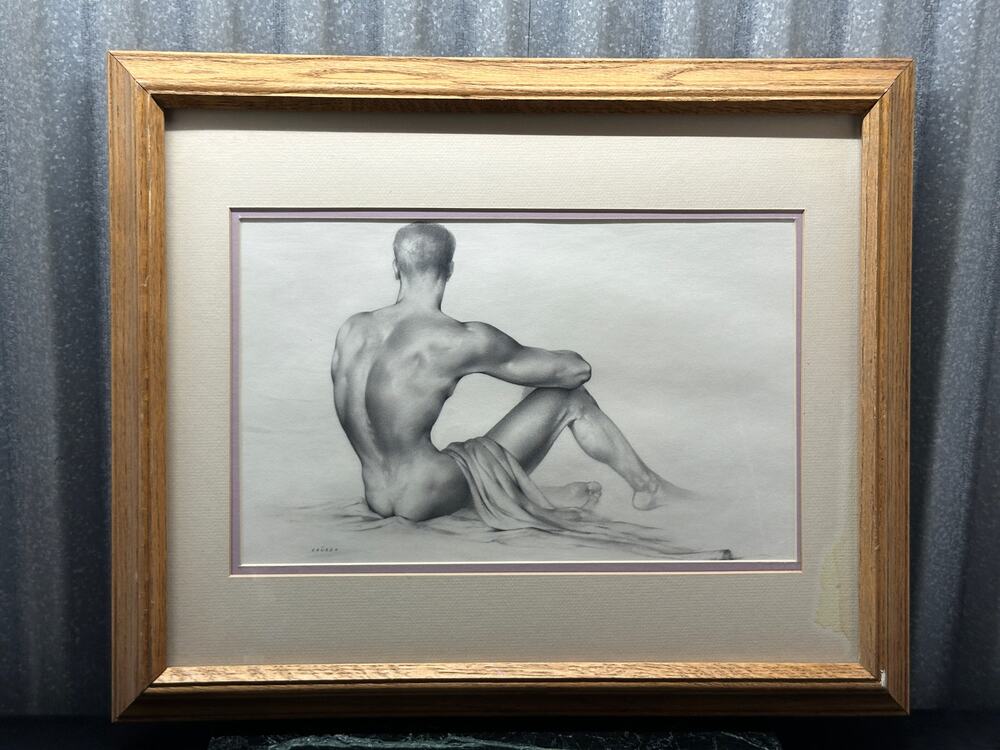 Signed Cañedo Graphite Figure Drawing, Framed
